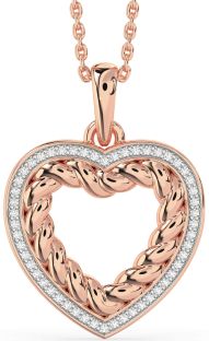 Diamond Rose Gold Heart Knot Necklace