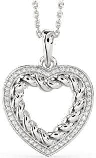 Diamond White Gold Heart Knot Necklace
