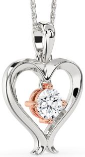 Diamond Silver & 10K Rose Gold Heart Necklace