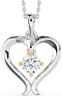 Diamond Silver & 10K gold Heart Necklace