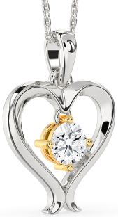 Diamond Silver & 10K gold Heart Necklace