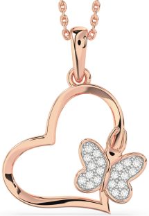 Diamond Rose Gold Heart Butterfly Necklace