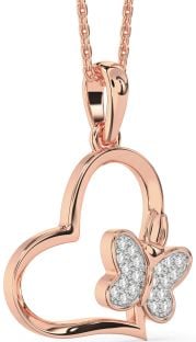 Diamond Rose Gold Heart Butterfly Necklace