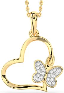 Diamond Gold Heart Butterfly Necklace
