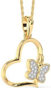 Diamond Gold Heart Butterfly Necklace