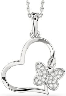 Diamond White Gold Heart Butterfly Necklace