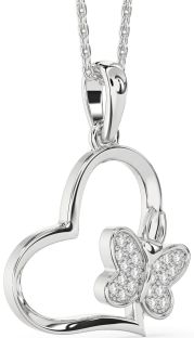 Diamond White Gold Heart Butterfly Necklace