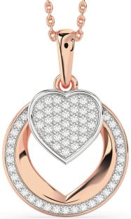 Diamond White Rose Gold Heart Circle Necklace