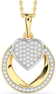 Diamond White Yellow Gold Heart Circle Necklace