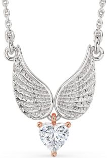 Diamond Platinum & Rose Gold Heart Wings Necklace