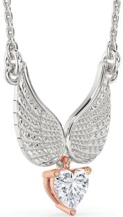 Diamond Platinum & Rose Gold Heart Wings Necklace