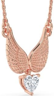 Diamond Rose Gold Heart Wings Necklace