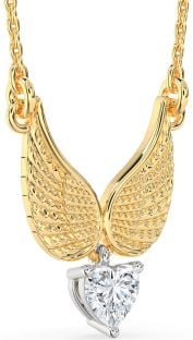 Diamond Platinum & Yellow Gold Heart Wings Necklace