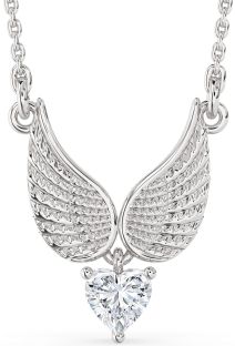 Diamond White Gold Heart Wings Necklace