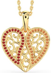 Ruby & Citrine Gold Broken Heart Necklace