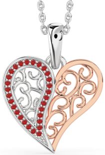 Ruby Rose Gold Silver Heart Necklace