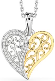 Diamond Silver & 10K gold Heart Necklace