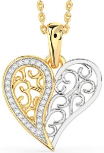 Diamond White Yellow Gold Heart Necklace