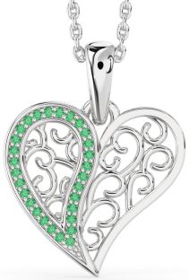 Emerald Platinum Heart Necklace