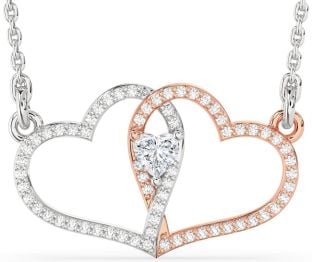 Large Diamond Platinum & Rose Gold Heart Necklace