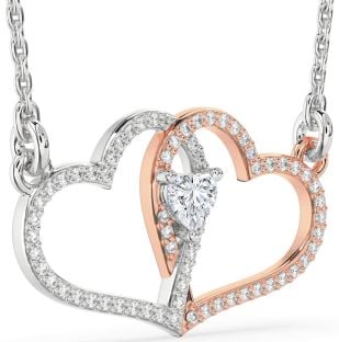 Large Diamond Platinum & Rose Gold Heart Necklace