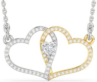 Large Diamond Silver & 10K gold Heart Necklace