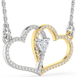Large Diamond Silver & 10K gold Heart Necklace