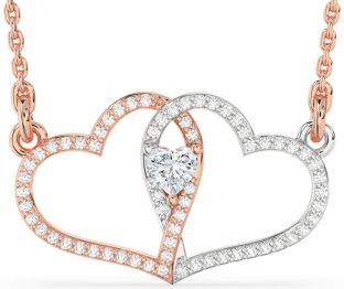 Large Diamond White Rose Gold Heart Necklace