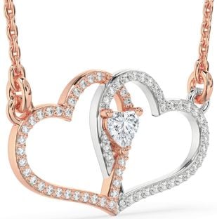 Large Diamond White Rose Gold Heart Necklace