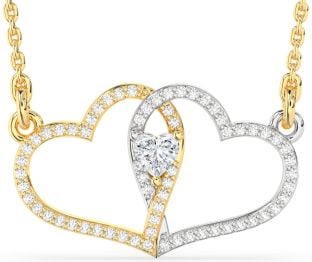 Large Diamond White Yellow Gold Heart Necklace