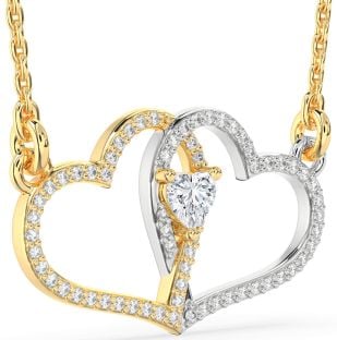 Large Diamond Platinum & Yellow Gold Heart Necklace