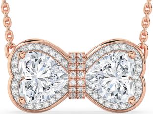 Diamond Rose Gold Heart Bow Necklace