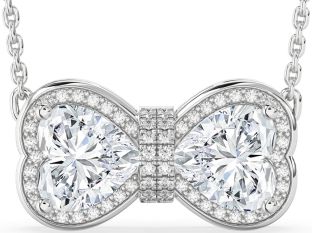 Diamond Platinum Heart Bow Necklace