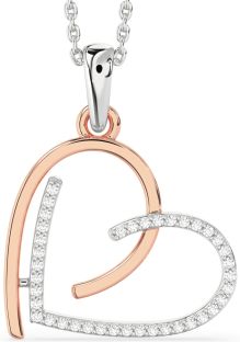 Diamond Silver & 10K Rose Gold Heart Necklace