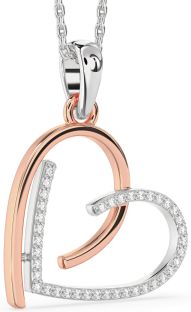 Diamond Silver & 10K Rose Gold Heart Necklace