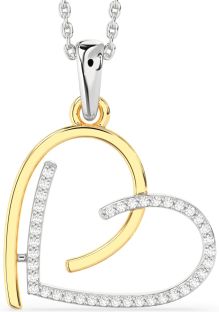 Diamond Silver & 10K gold Heart Necklace