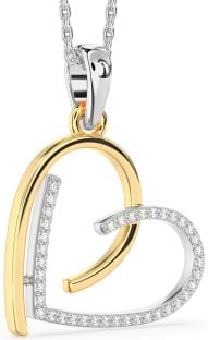 Diamond Silver & 10K gold Heart Necklace