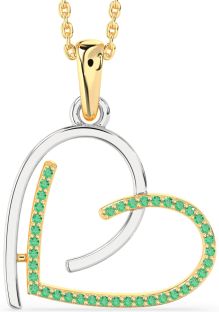 Emerald Gold Silver Heart Necklace