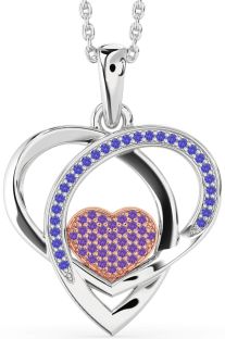 Amethyst & Tanzanite White Rose Gold Heart Necklace