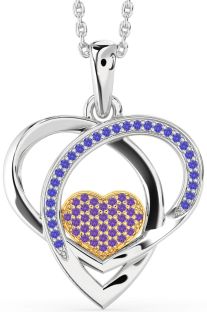 Amethyst & Tanzanite White Yellow Gold Heart Necklace