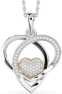 Diamond Silver & 10K gold Heart Necklace