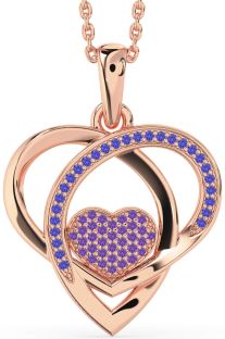 Amethyst & Tanzanite Rose Gold Silver Heart Necklace