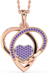Amethyst & Tanzanite Platinum & Rose Gold Heart Necklace