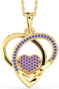 Amethyst & Tanzanite Gold Silver Heart Necklace