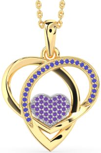 Amethyst & Tanzanite White Yellow Gold Heart Necklace