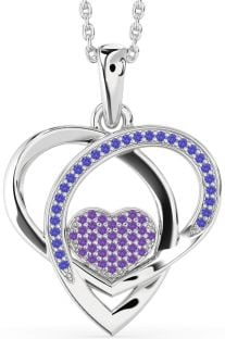 Amethyst & Tanzanite Platinum Heart Necklace