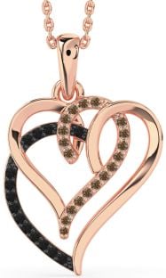 Black & Chocolate Brown Diamond Rose Gold Silver Heart Necklace