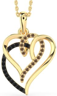 Black & Chocolate Brown Diamond Gold Silver Heart Necklace