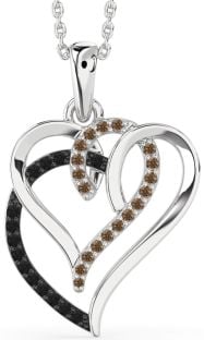 Black & Chocolate Brown Diamond Platinum Heart Necklace