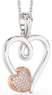 Diamond Silver & 10K Rose Gold Heart Necklace